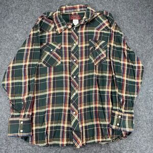 Wrangler Western Shirt Mens 2XL Big Man Plaid Flannel Long Sleeve Button Up
